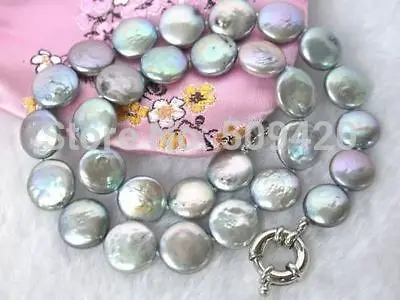 

W&O658 >Beautiful !10-13MM Gray Coin Akoya Pearl Necklace 18