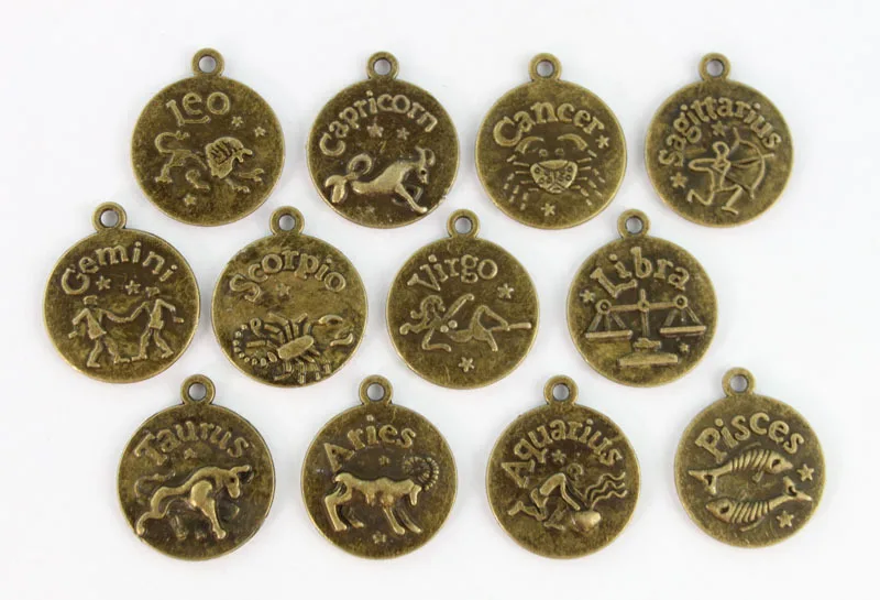 

48pcs Antiqued bronze 20mm Cabochon Settings Zodiac Charms #22950