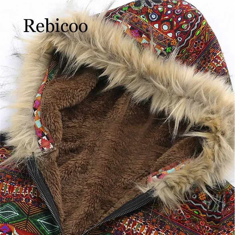 Rebicoo 2019 Newly Design Fashion Women Boho Warm Coat Fur Hood Woman Large Plus Size Overcoat Female Thick Fleece Jackets Woman