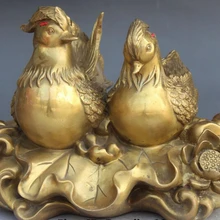 Xd 003094 1" Китайский Бронзовый Фэншуй Народная Животное Цветок Лотоса Мандаринка Любителей Статуя