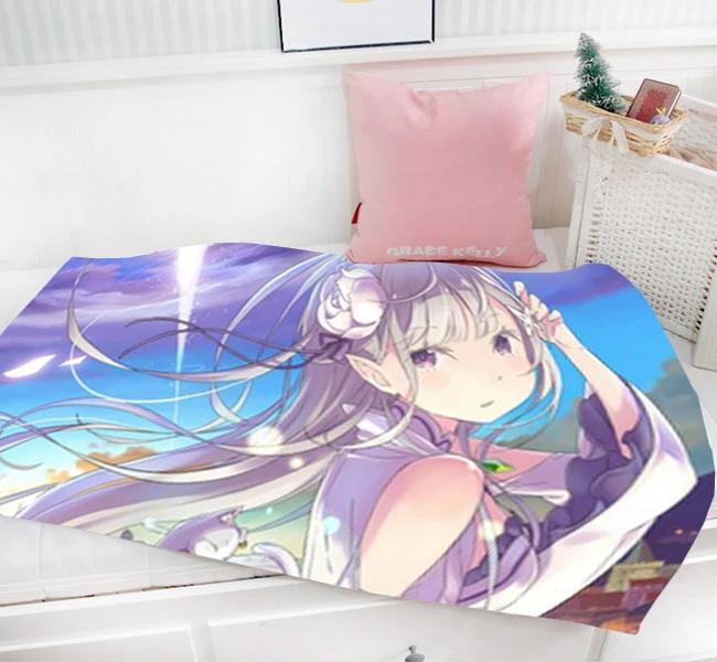 Мини однослойное детское одеяло Re:ZERO Anime Emilia 95x55 см #40618|blanket blanket|anime blanketblanket anime |