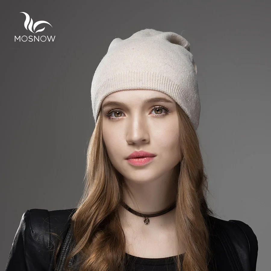 Зимние шапки для женщин новая однотонная шерстяная Асимметричная вязаная Модная брендовая Повседневная теплая шапка женская вязаная Лыжная шапка - Цвет: Бежевый