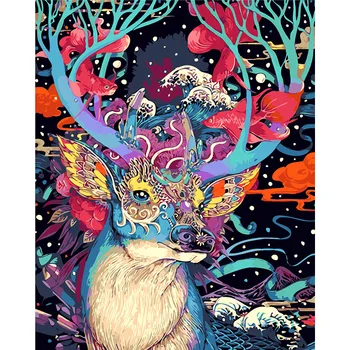 

RIHE Colorful Deer Painting by Numbers for Adults, Modern Wall Art Picture, Paint by Number Kits on Canvas with Brush 16x20 inch
