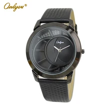Onlyou Brand Fashion Casual Quartz Watch Women Men Genuine Leather Watch Black Wristwatches Ladies Dress Watch Male Clock 8887