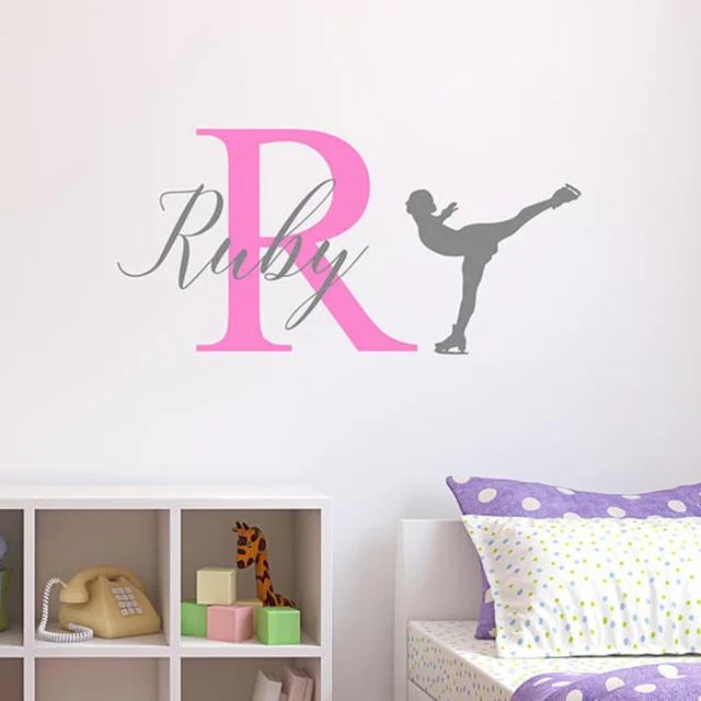personalised ice skating wall sticker custom name wall decal for