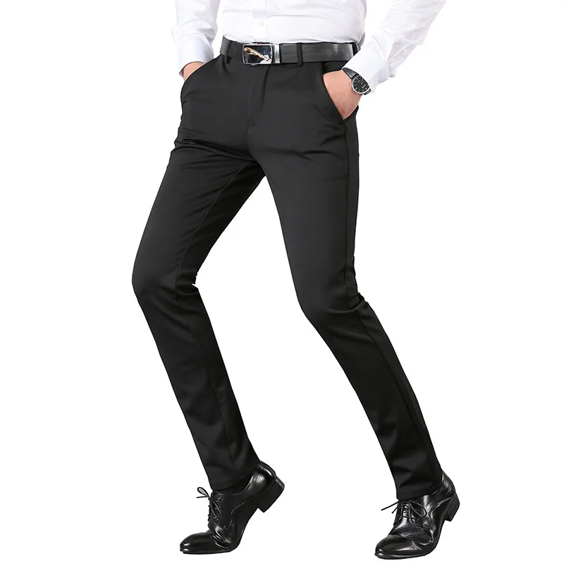 

Brand Elastic Formal Suit Pants For Men Trousers Office Party Black Straight Mens Dress Pants Social Casual Pantalon Slim Homme