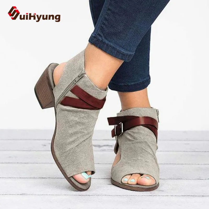 Suihyung/ г.; новые летние женские босоножки; большие размеры 34-43; модные босоножки с широко открытым носком на массивном каблуке; удобная повседневная женская обувь