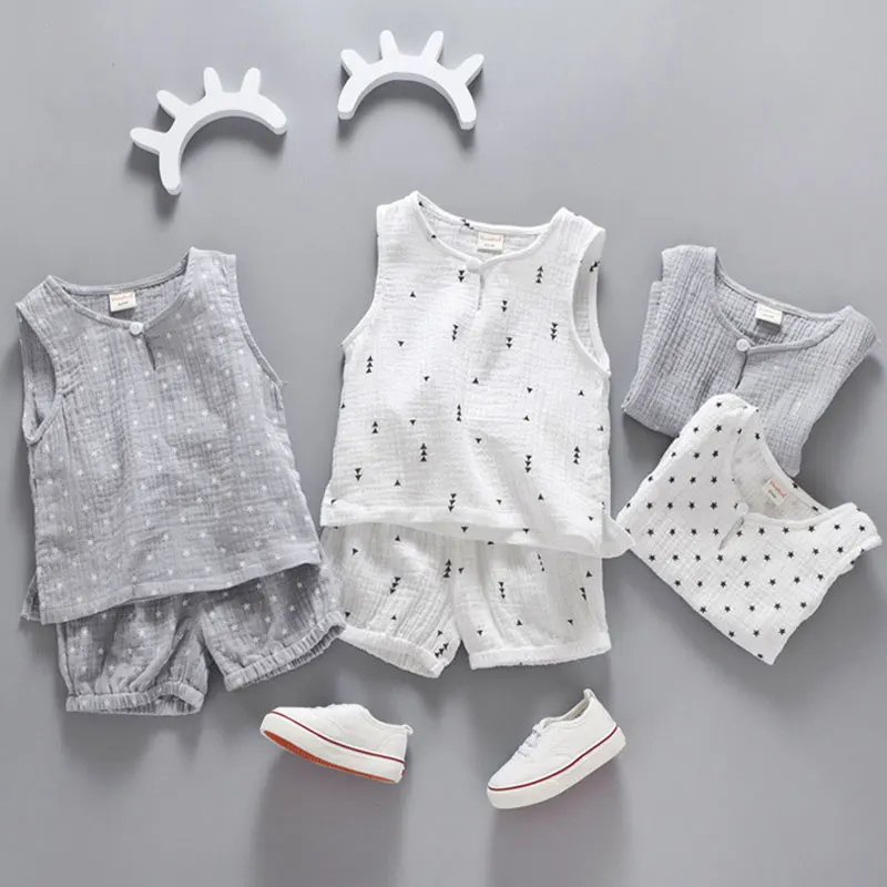 

Cotton Linen Boys Girls Suit Summer Sleeveless Vest Shorts 2pcs Suit Children Set 2018 Clothing Kids Sets Bebe Toddler 0-5T