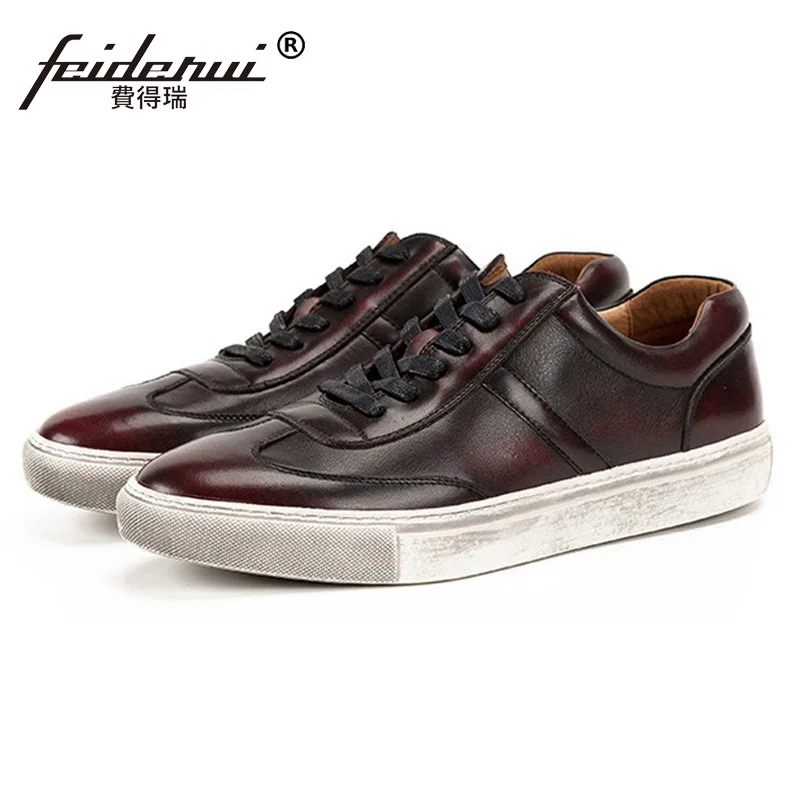 

New Vintage Genuine Leather Men's Handmade Casual Footwear Round Toe Flat Platform Man Comfortable Creepers Shoes For Male SS224
