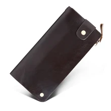 luxury Brand Vintage 100% Genuine Cowhide Real Cow leather Mens Long Clutch Wallet Wallets Purse Zipper Bag Card Holder For Men