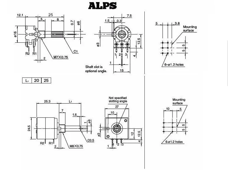 1 шт. RK27-Type потенциометр Япония ALPS потенциометр громкости 10KAX2/20KAX2/50KAX2/100KAX2/-круглый вал