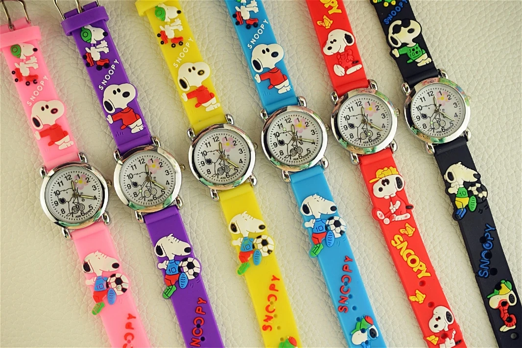 Новые модные детские Мультяшные Снупи 3d резиновый ремешок Детские Кварцевые часы студенческие наручные часы подарок на день рождения