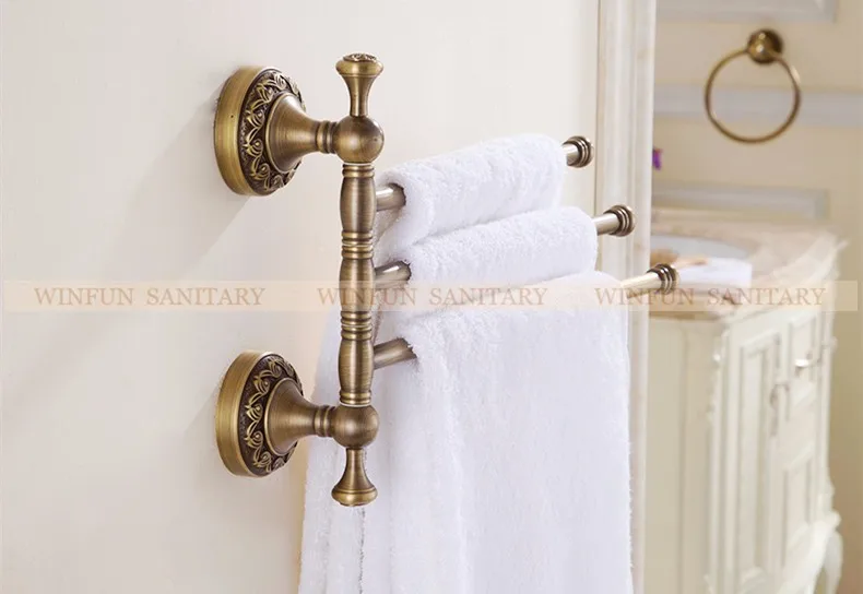 Европейский медный Золотой стеллаж для полотенец, туалетное полотенце, бар для ванной комнаты, антикварное вращающееся полотенце, антикварное полотенце, 3 бара, F91381