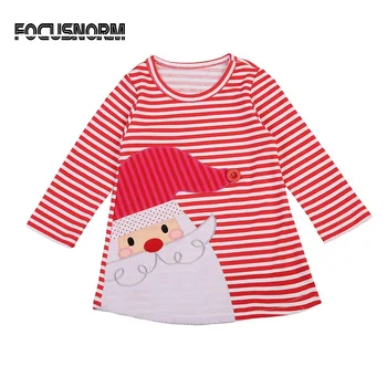 

Baby Girl Long Sleeve Striped Dresses Baby Girl Christmas Santa Claus Print Dress Casual Kids Vestidos For Girls 1-7Y