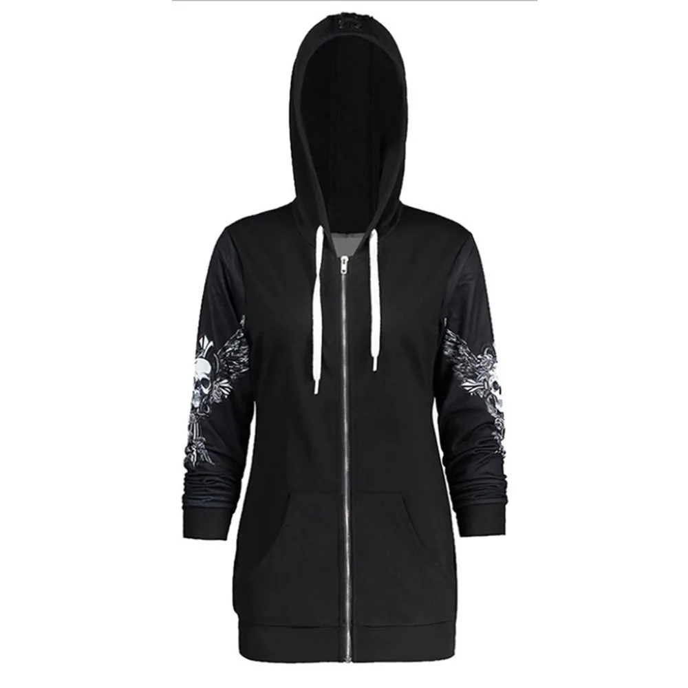 Gothic Skull Hooded Hoodies Women Halloween Coat Fashion Zipper Fitness