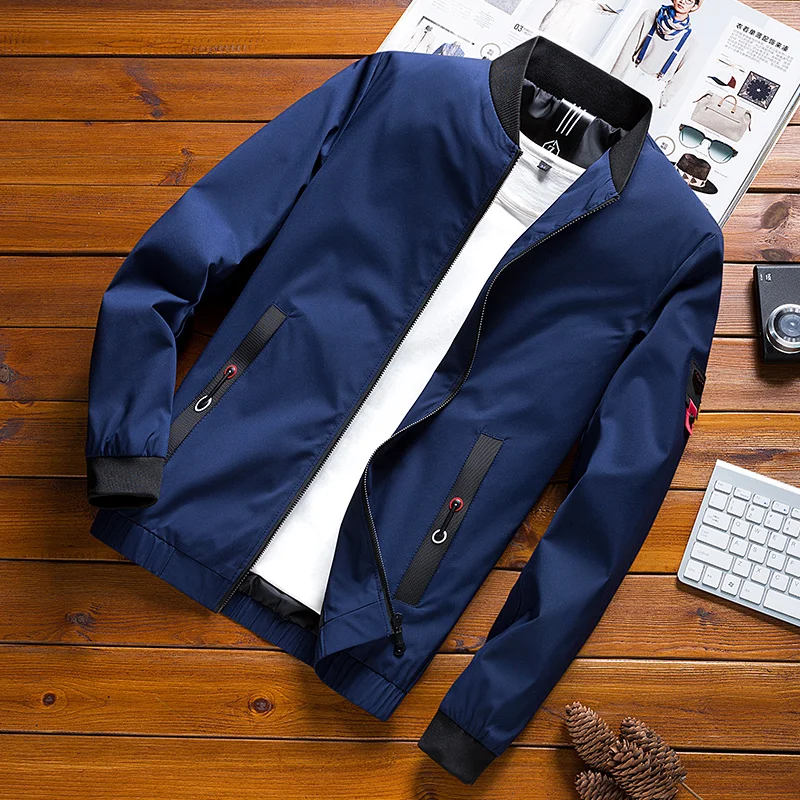 Весенне-осенняя приталенная мужская куртка-бомбер с надписью «Woodvoice», мужская бейсбольная куртка, Брендовое повседневное пальто, Мужская ветровка - Цвет: dark blue