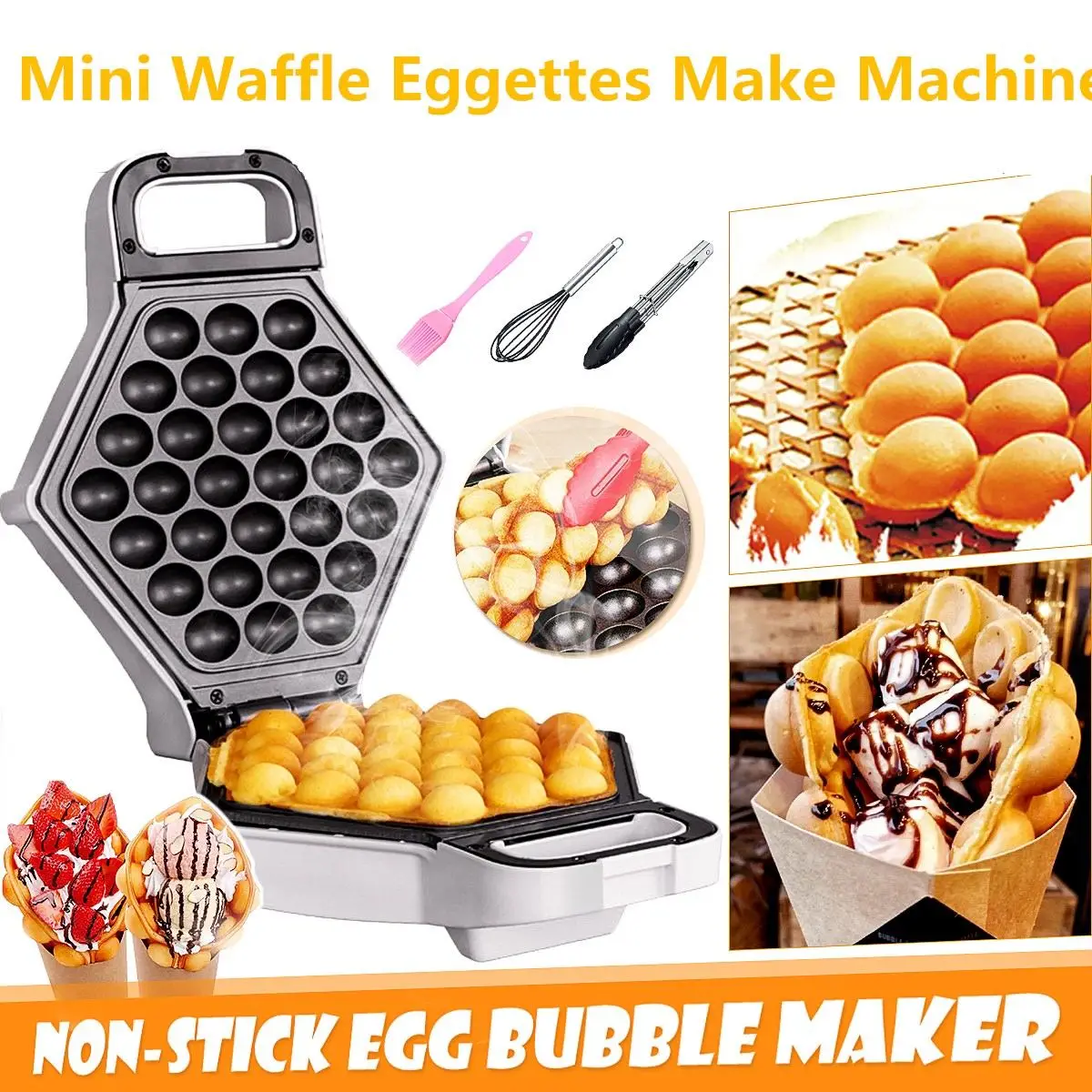 

220V Egg Waffle Maker Non Stick Electric Bubble QQ Egg Maker Oven Waffle Baker Machine
