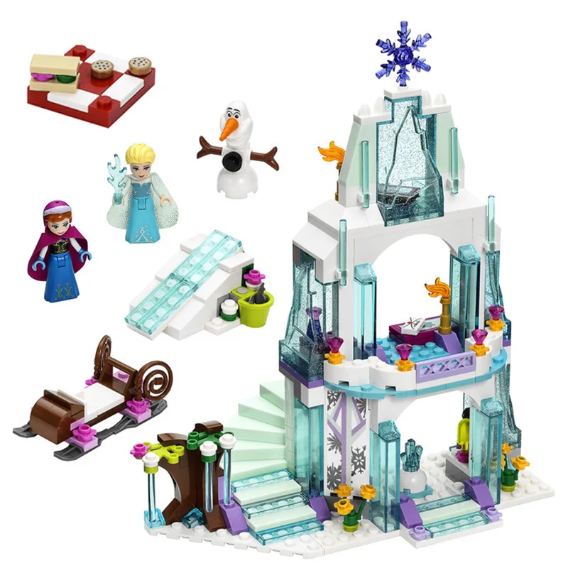 Disney Princess Toys Frozen Anna Elsa Snow Queen Elsa's Sparkling Ice Castle Building Blocks Brick Toys Birthday Gift For Kids