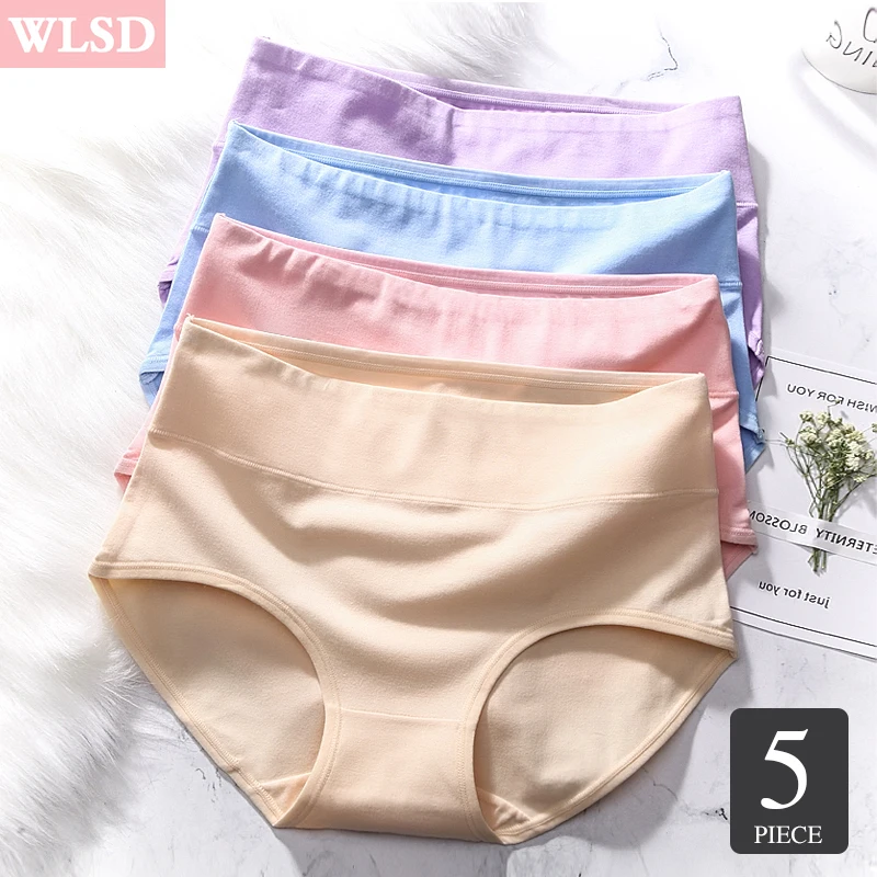 

WLSD Women Cotton Panties 5Pieces/lot Briefs Underwear Solid High Waist Slimming Panties Breathable Girl's Intimates Lingerie