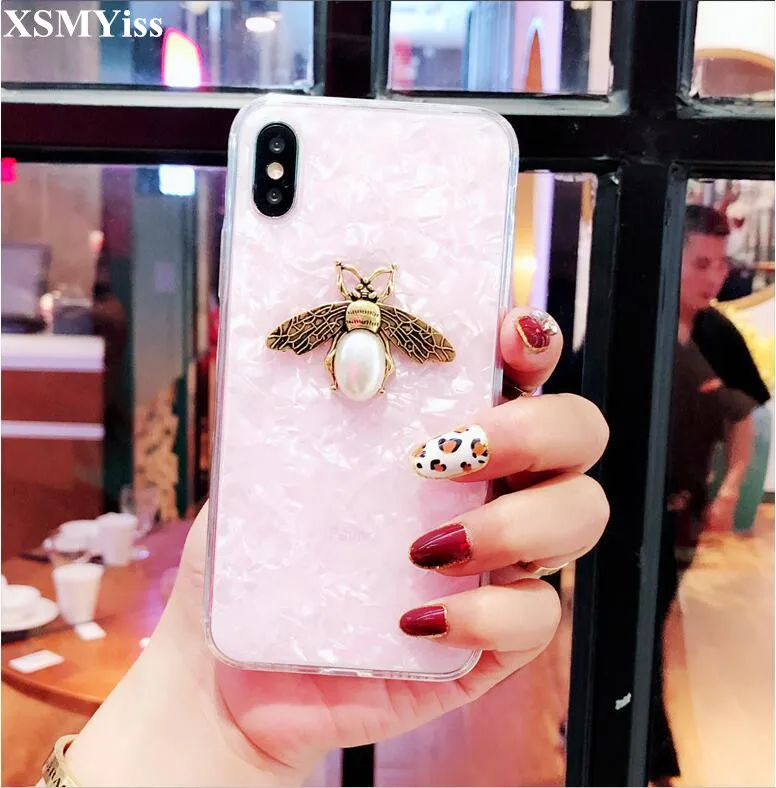 Блестящие Чехлы под мрамор XSMYiss для iPhone X XS XR 11 Pro Max 3D Bee Мягкий чехол из ТПУ 7 8 6S Plus