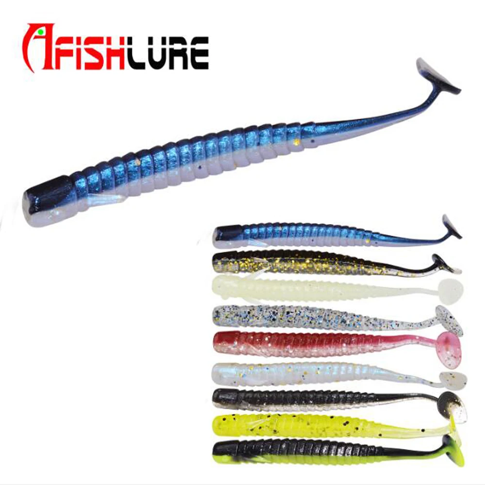 

8pcs/lot Fishing Lure 85mm 2g Loach Paddle Tail soft Grubs Maggot Plastic Soft BaitsT Tail Shad Texas Rig bass fishing