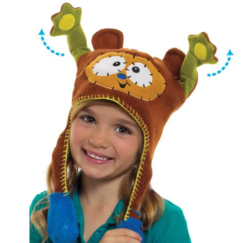 Kakaforsa/модные зимние детские милые шапки для мальчиков и девочек, вязаные шапки с мультяшным принтом, детские шапки, милые вязаные шапки, рождественский подарок - Цвет: Brown-monkey