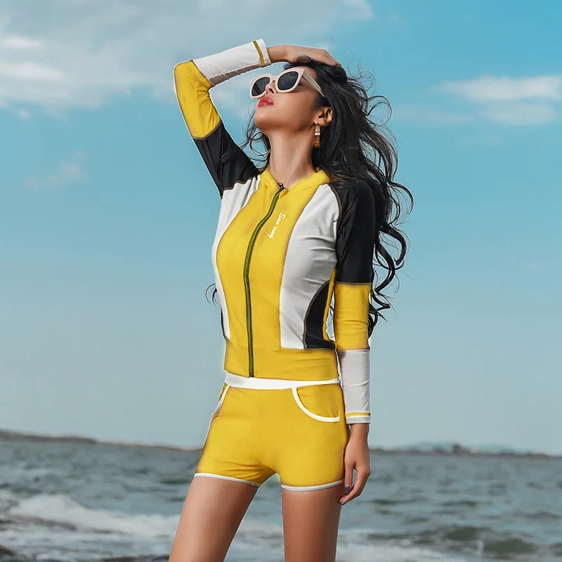 

Long Sleeve Bathing Suit Plavky Ladies Swimwear Swimsuit Woman Whole Rashguard New 2019 Color Floating Underwater Swimming Dress