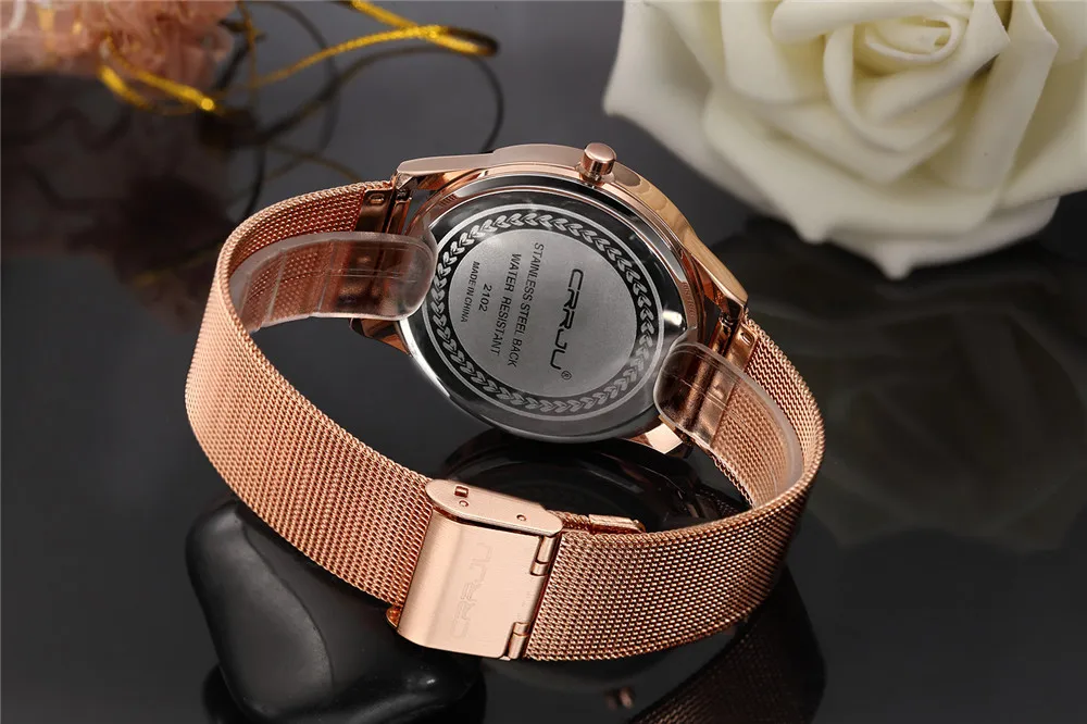 CRRJU лучший бренд класса люкс для женщин часы Мода сталь Сплав Кварцевые часы Дамы Золото Простой стиль повседневное наручные часы Элегантные Relojes