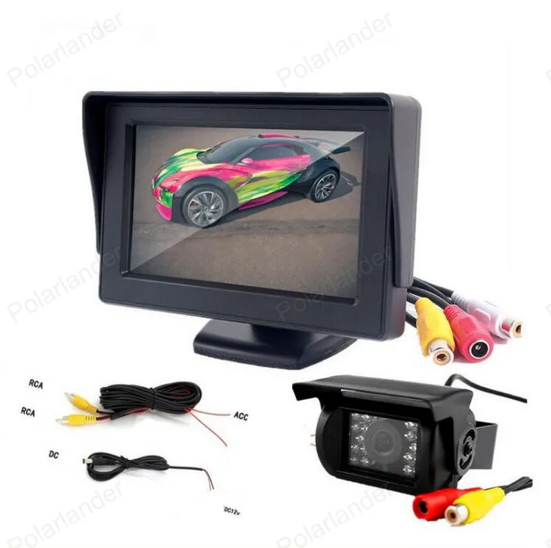 DC 12~ 24 V Система помощи при парковке 4," дюймовый TFT lCD автомобильный монитор с 18 светодиодами ночного видения грузовик автобус камера заднего вида