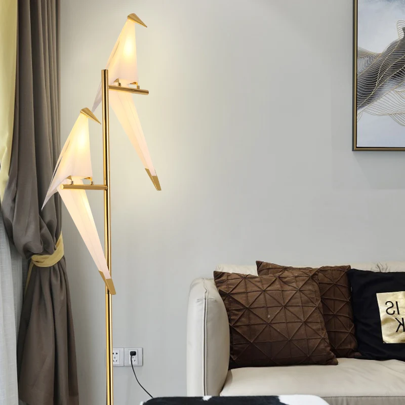 Modern Bird Lampshade Golden base Floor Lamp Light with LED Bulbs Metal Lambader For Living Room Stand Reading Lamp EMS