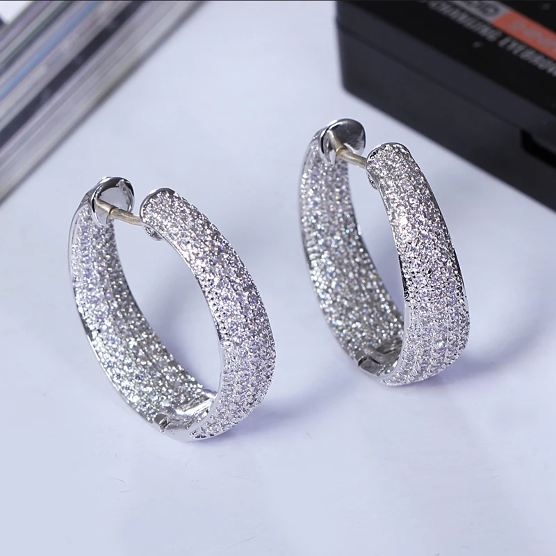 

Platinum Plated/Gold Plated Hoop Earrings Paved AAA Austrian Cubic Zirconia for Elegant Women Fashion Jewelry 925 sterling silve