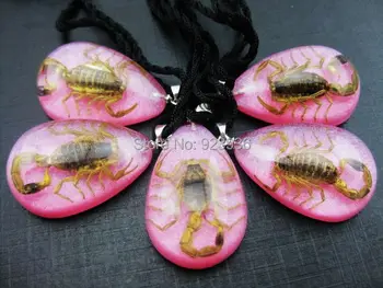 

FREE SHIPPING 10 PCS Golden Scorpion Specimen Pink Glitter Resin Necklace