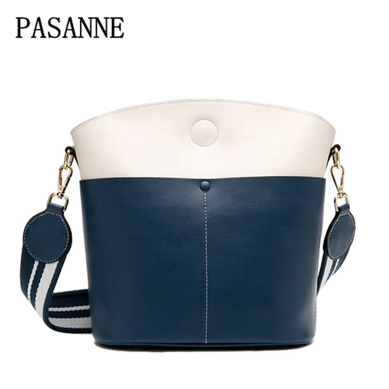 

New Woman Crossbody Bag PASANNE 2017 Fashion Leather Girl Handbags Female Genuine Leather Women Handbag Shoulder Bags Bucket Bag