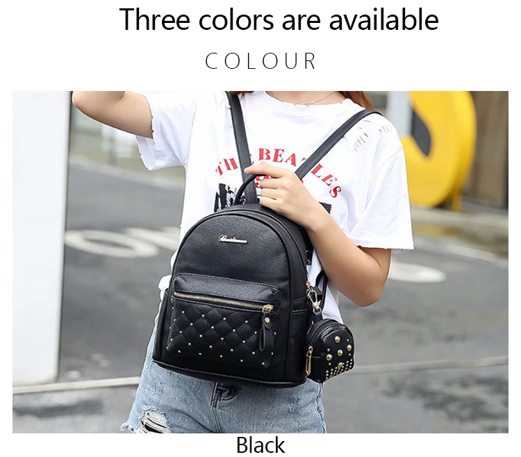 Модный 2 шт. мини-женский рюкзак, кожаный женский дизайнерский рюкзак с заклепками, рюкзак Mochila Backbag, школьный рюкзак для девочек, кошелек, сумка