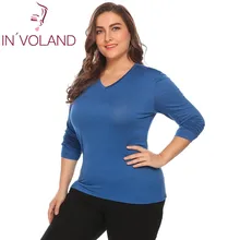 IN'VOLAND, Женские базовые футболки, топы размера плюс XL-4XL, весна-осень, однотонный Повседневный Большой пуловер, облегающие футболки, футболка большого размера