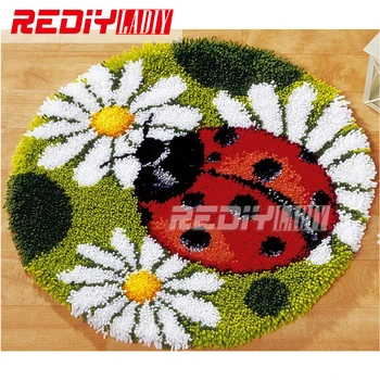 

Latch Hook Rug Kits DIY Needlework Unfinished Crocheting Rug Yarn Cushion Mat Ladybird Flowers Embroidery Carpet Free Shipping