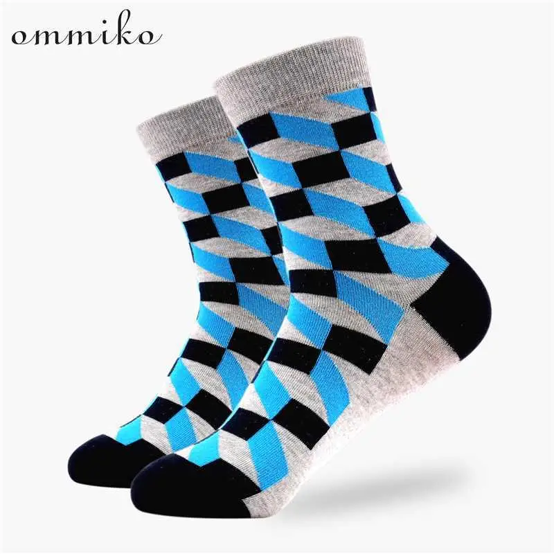 Ommiko Fashion Cool Colorful Men Socks Casual Funny Novelty Sock Cotton Sock For Men Male Blue