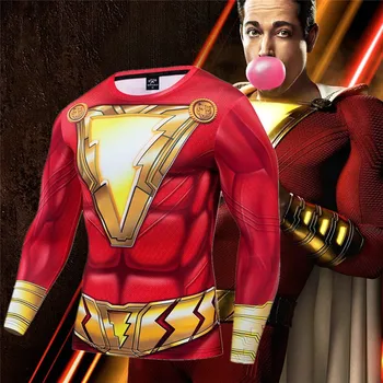 

Shazam 3D Printed T shirts Men Compression Shirts Raglan Sleeve 2019 New Marvel Captain Short Sleeve Cosplay Costume Male Tops