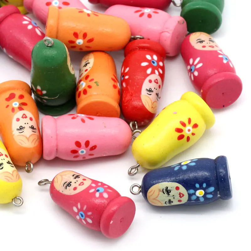 

20Pcs Mixed Lovely Russian Doll Pattern Wood Charm Wooden Pendants Jewelry 3.5x1.6cm