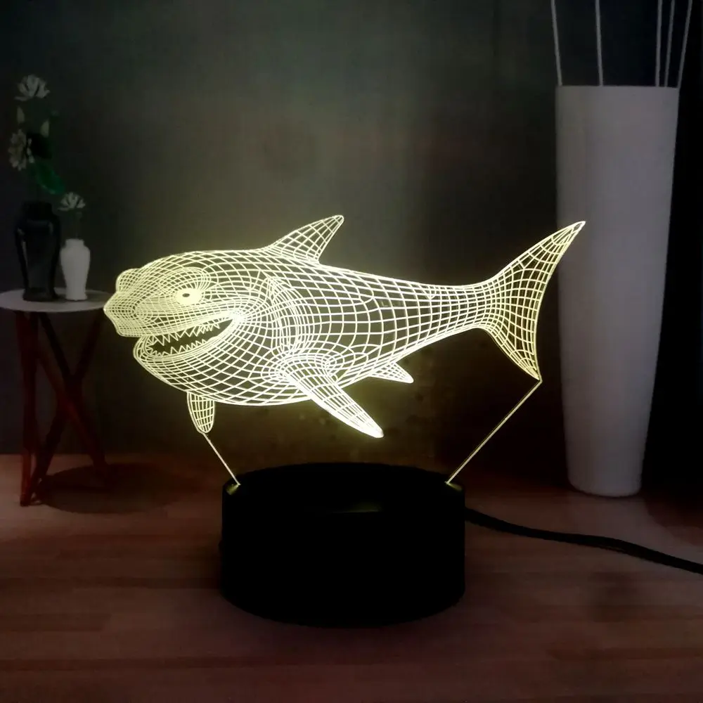 Бесплатная доставка 3D визуальная Ночная лампа глубокая морская Акула USB
