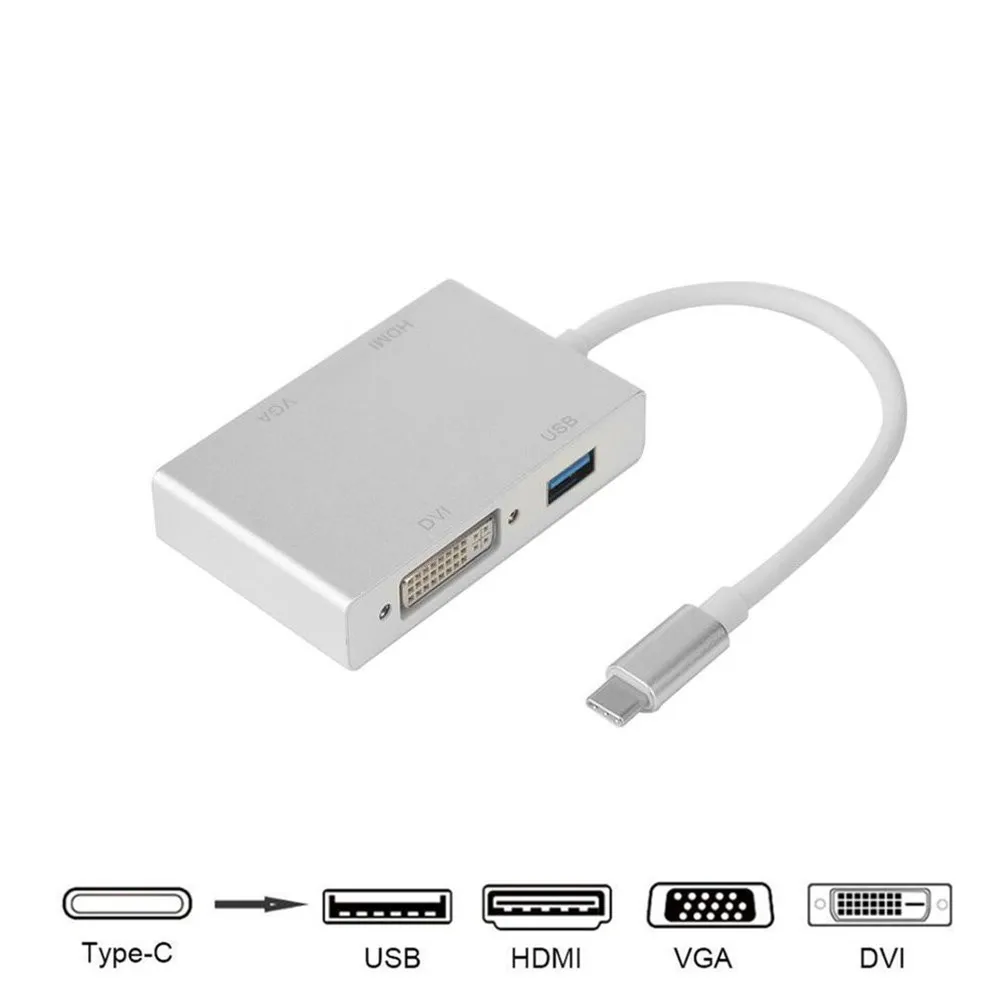 4 в 1 USB 3,1 USB C type C к HDMI VGA DVI USB 3,0 для VGA кабель USB C хаб-конвертер