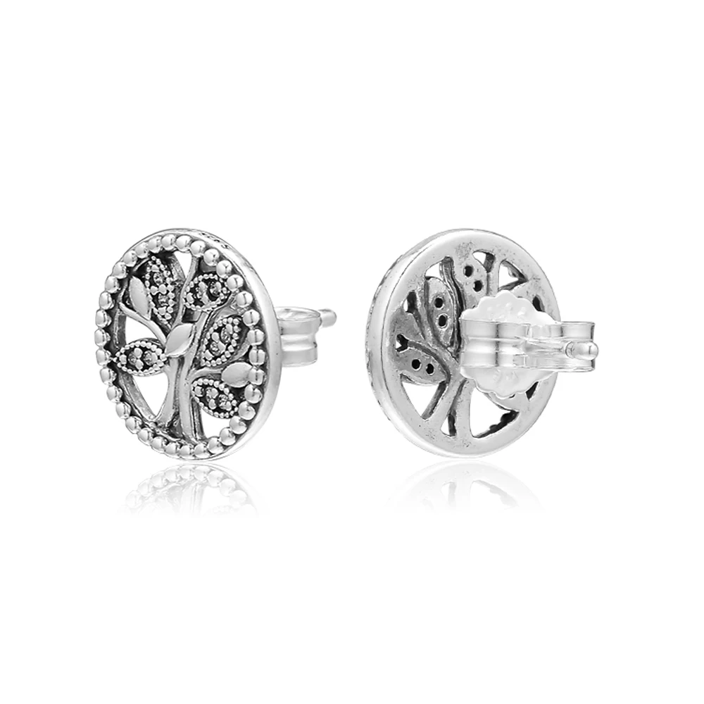 

Signature Trees of Life Stud Earrings 100% 925 Sterling-Silver-Jewelry with Clear CZ Free Shipping