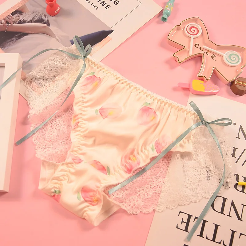 

Satin lace underwear lady low waist super thin girl middle waist hot cotton crotch triangle shorts string sexy femme erotique
