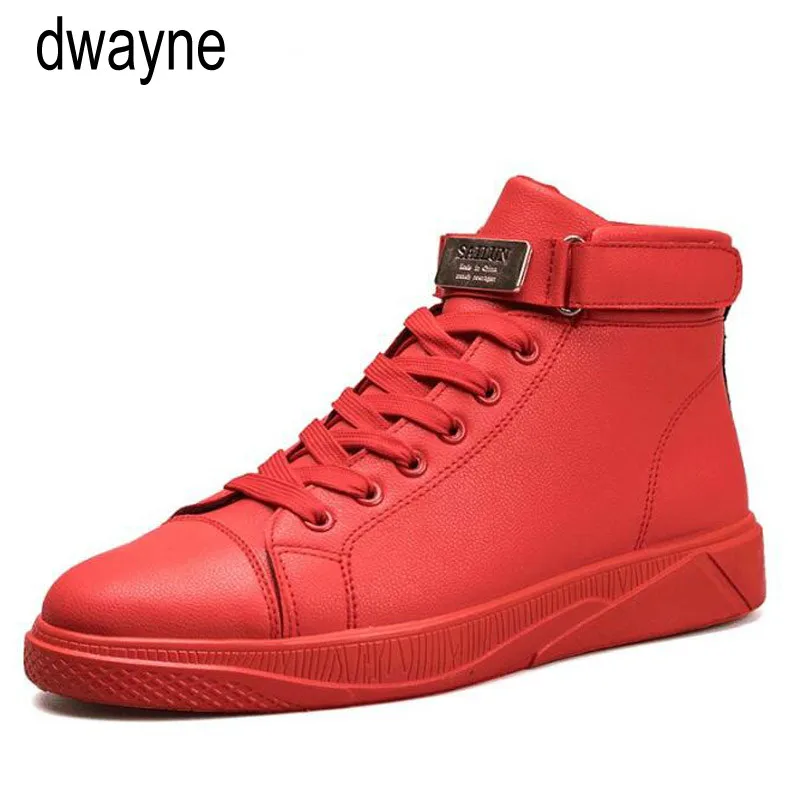 

Black Red Men Lace Up Ankle Boots Flats Shoes High Top Leather Casual Shoes Men's Vulcanize senakers Walking Shoes ty78