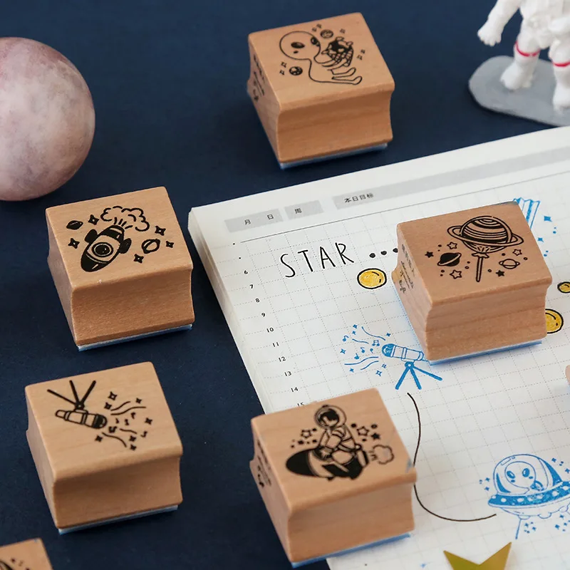 

Cosmic Man Alien Fantastic Drifting Series DIY Stamp Set with Ink Pad Student Prize Promotional Gift Stationery