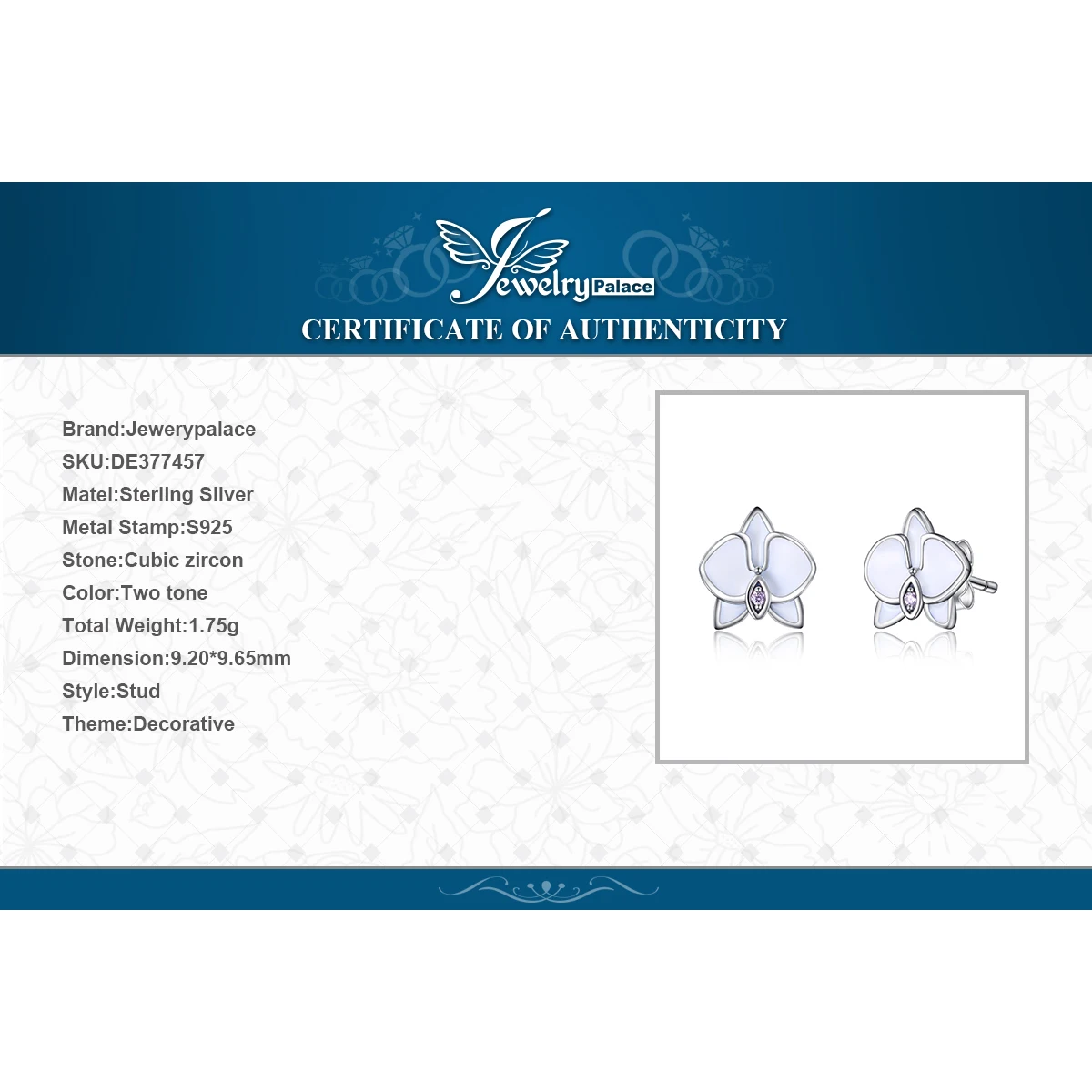 Jewelrypalace 925 Sterling Silver Orchid Flora White Enamel Stud Earrings 2018 Fashion sterling silver Earrings For Women