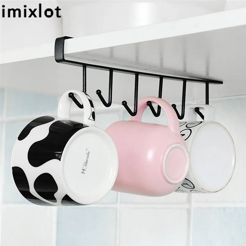 

Imixlot Iron Hanging Hooks Kitchen Cabinet Tableware Storage Rack No Trace Nail-free Wardrobe Bathroom Kitchen Wall Hook Hanger