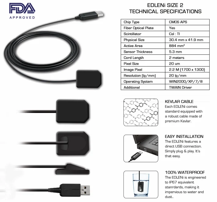 Стоматологический американский EDLENi High dedinion Intra-Oral сенсор Размер 2