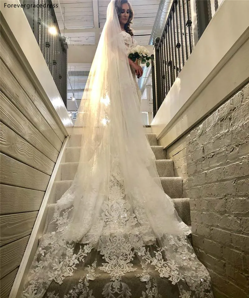 2019 Gorgeous Lace Wedding Dresses Spaghetti Straps Appliques Long Train Summer Boho Bridal Gowns Custom Made with Veil  208 (1)