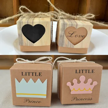 

crown heart-shaped Wedding Sugar Bag Retro Kraft Paper DIY Candy Box Carton Packaging Snack Box Wedding Favor Party Supplies